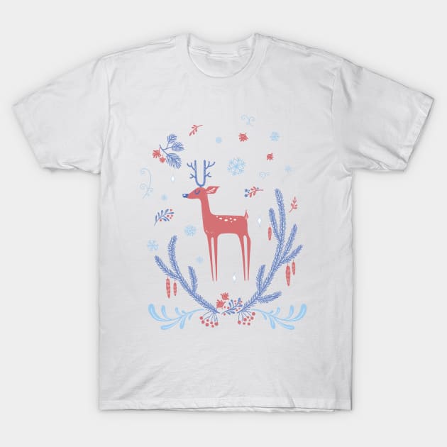Winter Tale Deer T-Shirt by Lab7115